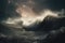 Apocalyptic dramatic background giant tsunami waves dark sky