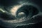 Apocalyptic dramatic giant tsunami waves, nature, sea & ocean