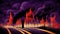 Apocalyptic highway to hell. Life after death religious concept illustration