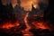 Apocalyptic inferno underworld landscape with road to hell. Life after death religious concept