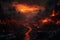 Apocalyptic inferno underworld landscape with road to hell. Life after death religious concept