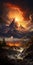 Apocalyptic Mountain Landscape: Hyperrealistic Volcano Painting In 32k Uhd