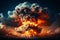 Apocalyptic nuclear explosion on planet surface with fiery mushroom cloud and shockwaves