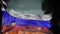 Apocalyptic ragged flag of Russia. Realistyc 3d animation on wind.