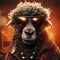 Apocalyptic Sheep: A Charming Character In Red Costume And Sunglasses