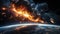 Apocalyptic vision of a massive asteroid ablaze with fiery trails, hurtling close to Earth\\\'s atmosphere