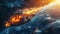 Apocalyptic vision of a massive asteroid ablaze with fiery trails, hurtling close to Earth\\\'s atmosphere,