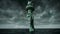 Apocalyptic water view. Old Statue of liberty in Storm. 3d animation