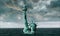 Apocalyptic water view. Old Statue of liberty in Storm. 3d render