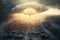 apocalyptic world after a catastrophic nuclear explosion. Nuclear winter concept. Generative AI