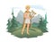 Apollo, ancient Greek god of archery, music, poetry and the sun with lyre. Ancient Greece mythology. Forest and mountain