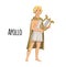 Apollo, ancient Greek god of archery, music, poetry and the sun with lyre. Mythology. Flat vector illustration. Isolated