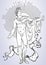 Apollon. The mythological hero of ancient Greece. Hand-drawn beautiful vector artwork . Myths and legends. Tattoo art, pri