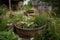 apothecary garden, with herbs, flowers and other plants used for healing