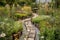 apothecary garden, with herbs, flowers and other plants used for healing