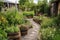 apothecary garden, with herbs, flowers and other plants used for healing