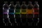 Apothecary, laboratory bottles with colored liquid