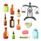 Apothecary vector set. Vintage medicine bottles, pharmaceutical scales