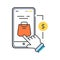 App purchase color line icon. Refers to the buying of goods and services from inside an application on a mobile device. UI UX GUI