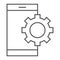 App settings thin line icon, technology and smartphone, cogwheel sign, vector graphics, a linear pattern