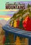 Appalachian Mountains travel vintage poster, autumn road, car, mountains, highway. Retro illustration