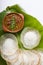 Appam with kadala curry on fresh banana leaf