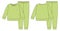 Apparel pajamas technical sketch. light green color. Childrens cotton sweatshirt and pants