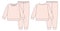 Apparel pajamas technical sketch. Light pink color. Childrens cotton sweatshirt and pants