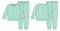 Apparel pajamas technical sketch. Mint color. Childrens cotton sweatshirt and pants