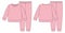 Apparel pajamas technical sketch. Peach pink color. Childrens cotton sweatshirt and pants