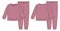Apparel pajamas technical sketch. Rose pudra color. Childrens cotton sweatshirt and pants