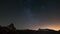 The apparent rotation of the starry sky over the majestic Matterhorn or Cervino mountain peak and the Monte Rosa glaciers, italian