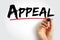 Appeal - process in which cases are reviewed by a higher authority, text concept for presentations and reports