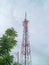 Appearance of telecommunication tower with blue sky background