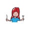 Appetite woman holding knife and fork cartoon