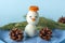 Appetizer from boiled eggs and carrot. Funny snowmans. Kid`s menu for Christmas and New Year