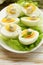 Appetizer of boiled eggs with mayonnaise