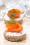 Appetizer - canape with rye bread, cream cheese, salmon