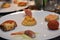 Appetizer italian dish on table aubergine fish meat potato prosciutto gourmet food