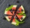 Appetizer of juicy watermelon, ripe blackberry and