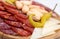 Appetizer platter of cold meats with green chili