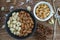 Appetizer roasted healthy delicious salt pistachios, cashew nuts