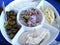 Appetizer of seafood, olives and sauces of Cyprus. Tzatziki, Taramasalata, Tahini