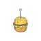 Appetizer in shape of burger on skewer, sketch vector illustration isolated.