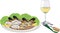 appetizer of shellfish, oysters and mussels with white wine-