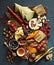 Appetizers platter with various of cheese, curred meat, sausage, olives, nuts and fruits