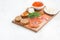 Appetizers - salted salmon, red caviar, toast and cream cheese