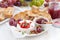 appetizers for wine - camembert with berry jam, toast and fruit