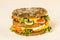 Appetizing American Burger on Beige Background