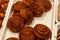 Appetizing big brown buns with cinnamon in the form of spirals c